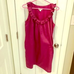 LOFT Ruffle-Neck Shift Dress with Pockets